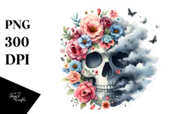 Cute Skull Made of Flowers PNG Product Image 1