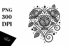 Simple Tattoo Style Heart with Roses PNG Product Image 1