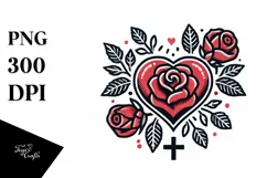 Simple Tattoo Style Heart with Roses PNG Product Image 1