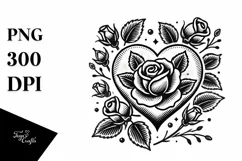 Simple Tattoo Style Heart with Roses PNG Product Image 1