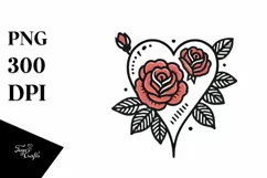 Simple Tattoo Style Heart with Roses PNG Product Image 1