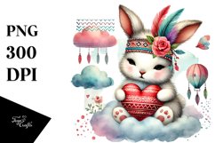 Boho Rabbit Sitting on a Cloud PNG Product Image 1