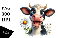 Cow Portrait Big Eyes Enthusiastic Daisy Clipart Product Image 1