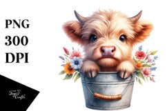 Baby Highland Cow in Flowers, High-Res PNG Product Image 1