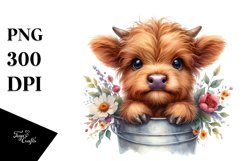Baby Highland Cow with Flowers, Transparent PNG Product Image 3