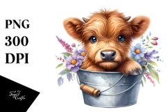 Highland Cow Surrounded by Flowers, High-Res PNG Product Image 1