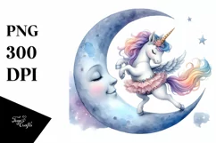 Pirouetting Baby Unicorn on Crescent Moon | Clipart Product Image 1
