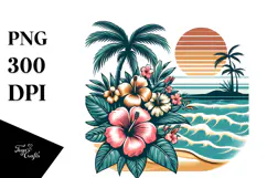 Retro Tropical Flower Beach PNG Product Image 1