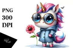Funny Baby Unicorn in Raincoat | Watercolor Design Product Image 3