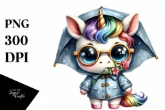 Baby Unicorn with Sunglasses and Raincoat | Sublimation | Product Image 1