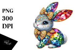 Diamond Bunny with Golden Insertions, Watercolor PNG Product Image 1
