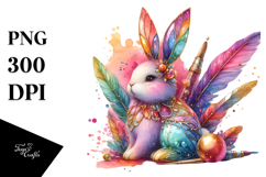 Bunny with Golden Insertions, Watercolor PNG Product Image 1