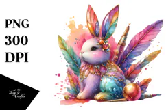 Bunny with Golden Insertions, Watercolor PNG Product Image 1