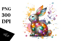 Bunny with Golden Insertions, Watercolor PNG Product Image 1
