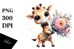 Expressive Giraffe with Large Flower Bouquet Clipart Product Image 1