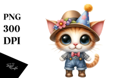 Watercolor Baby Cat Party Hat Farm Jeans Boots | Sublimation Product Image 1
