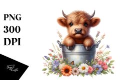 Baby Highland Cow with Flowers, Transparent PNG Product Image 1