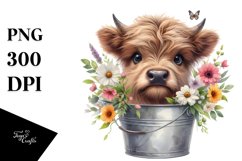 Adorable Highland Cow with Flowers, Transparent PNG Product Image 1
