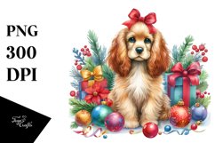 Vibrant Cocker Spaniel with Christmass Decorations PNG Product Image 1