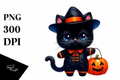 Cute Halloween Black Cat with Pumpkin Clipart Product Image 3