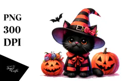 Cute Halloween Black Cat with Pumpkin Clipart Product Image 1