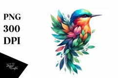 Abstract Vibrant Bird with Plant Leaves PNG Product Image 1