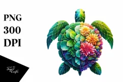 Abstract Vibrant Turtle with Plant Leaves PNG Product Image 1