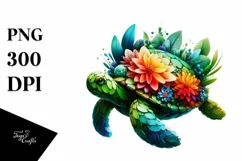 Abstract Vibrant Turtle with Plant Leaves PNG Product Image 3
