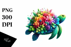 Abstract Vibrant Turtle with Plant Leaves PNG Product Image 1