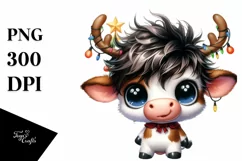a Baby Cow PNG with Reindeer Horns Product Image 1
