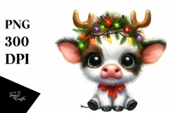 a Baby Cow PNG with Reindeer Horns Product Image 1