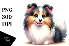 Happy Cartoon Shetland Sheepdog PNG Product Image 1