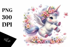 Cute Baby Unicorn Spring Petals | Sublimation | Clipart Product Image 1