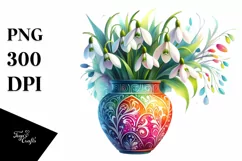 Vibrant Watercolor Vase with Snowdrop Clipart Product Image 3