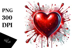 Red Glossy Heart on Splashy Background PNG Product Image 1