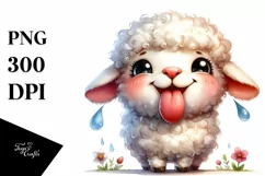 Funny Cute Lamb Smiling with Tongue Out | Watercolor Clipart Product Image 3