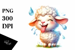 Funny Cute Lamb Smiling with Tongue Out | Watercolor Clipart Product Image 3