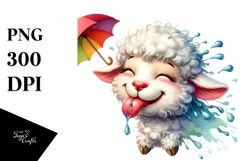 Funny Cute Lamb Smiling with Tongue Out | Watercolor Clipart Product Image 3