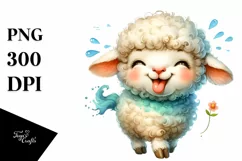 Funny Cute Lamb Smiling with Tongue Out | Watercolor Clipart Product Image 1