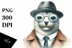 Funny Cute Seal Smiling with Retro es | Watercolor Clipart Product Image 3