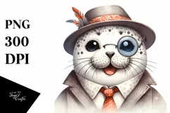 Funny Cute Seal Smiling with Retro es | Watercolor Clipart Product Image 3