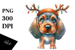 a Vibrant Baby Bloodhound PNG with Reindeer Horns Product Image 1