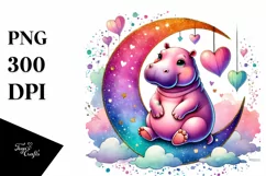 Colorful Hippo Sitting on Half Moon PNG Product Image 1