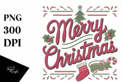 Merry Christmas Retro Illustration PNG Sublimation Product Image 1