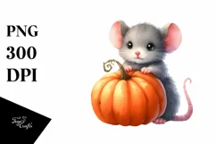 Baby Mouse with Pumpkins Watercolor Clipart Product Image 3