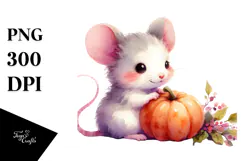 Baby Mouse with Pumpkins Watercolor Clipart Product Image 1