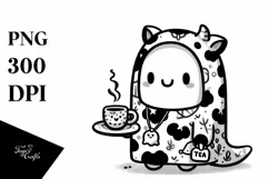 Cute Ghost with Animal Print Holding Tea PNG Product Image 3