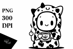 Cute Ghost with Animal Print Holding Tea PNG Product Image 1