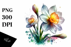 A Shiny Narcissus Clipart with Watercolor Splash Product Image 1