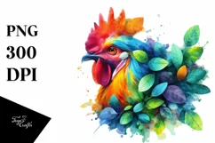 Abstract Vibrant Chicken with Plant Leaves PNG Product Image 3